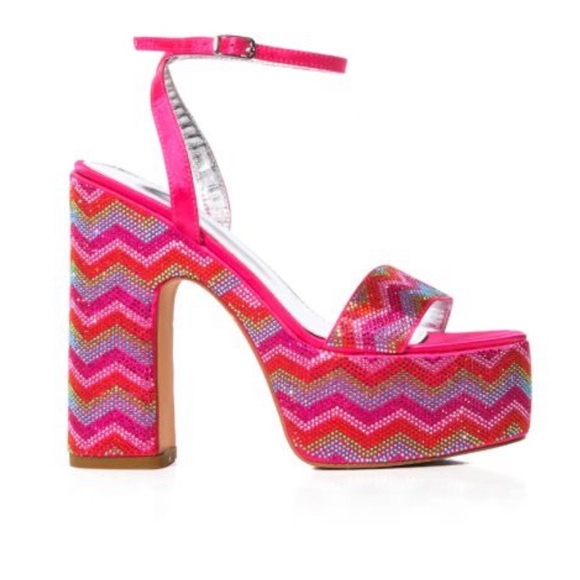 AZALEA WANG Vanna Rhinestone Platform Sandal Block Heels - Picture 3 of 10